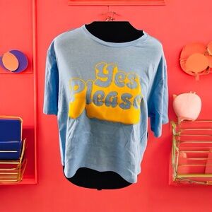 🆕 Juicy Couture Crop Boxy Tee with Blue Letters with Yellow Border